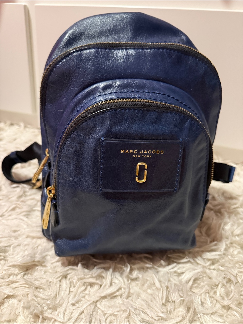 Marc Jacobs Teal Blue Leather Mini Backpack with Gold Hardware (blue sea)